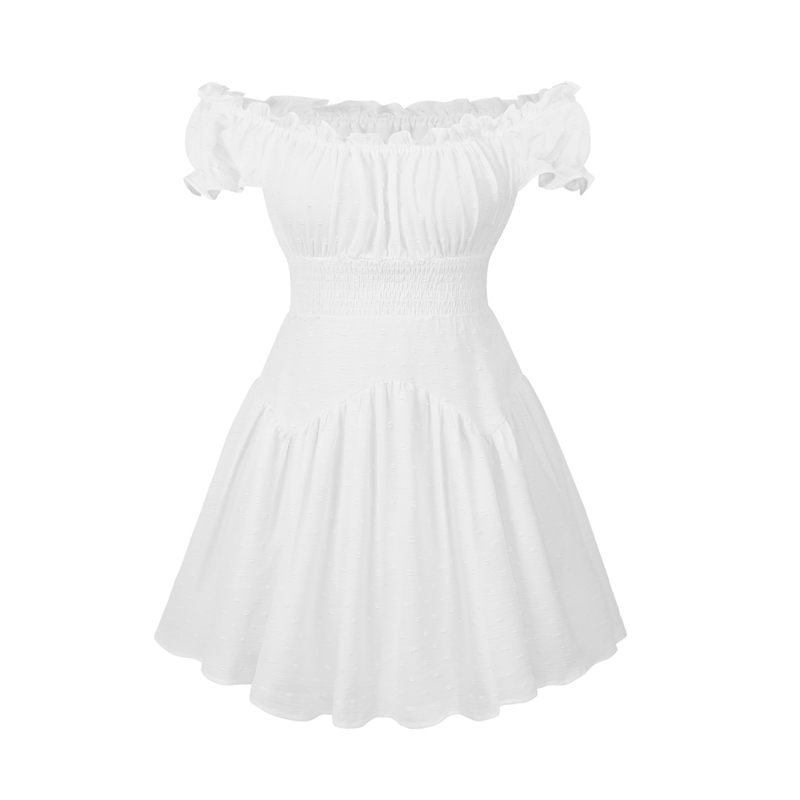 Swiss Dot Dress Women Summer Clothes Off Shoulder Short Sleeve High Waist Mini Dress Elegant Ladies Dresses Clubwear