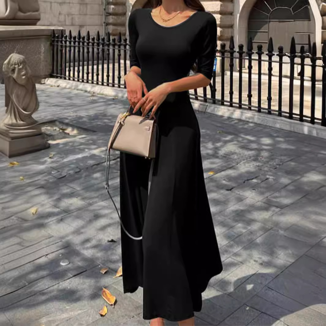 Wal Mart Spring Summer Sexy Girls High Elastic Solid Color Dress Women