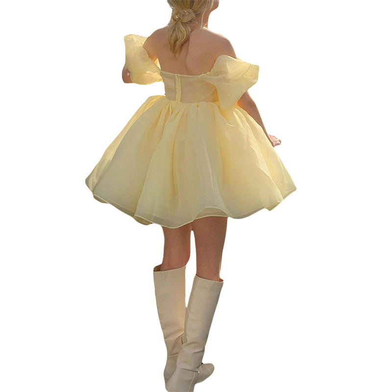 Puffy Dresses for Women y2k Aesthetic Solid Color Square Neck Bubble Sleeve Dress Sweet 2000s Party Dresses Streetwear