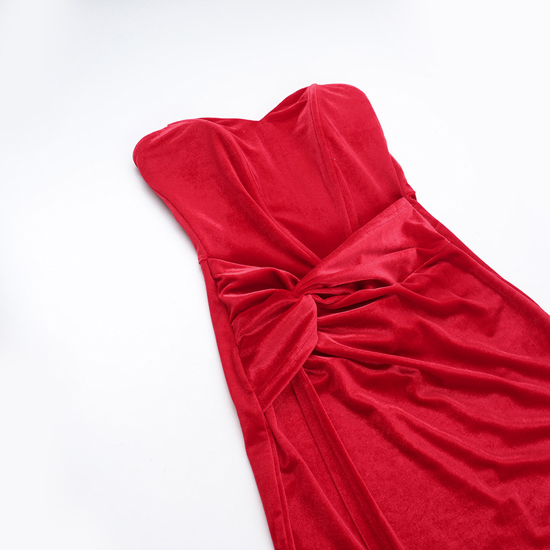 Autumn Maxi Dress Elegant Sexy Slim Tube Top Boning Corset Velvet Dress