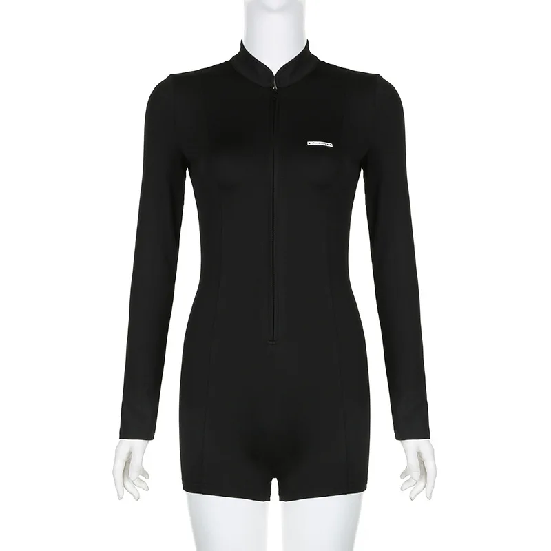 Sexy Solid Colour Round Neck Short Jumpsuit Women Fashion Slim Long Sleeve Short Summer Clothing For Women Streetwear Y2k Romper