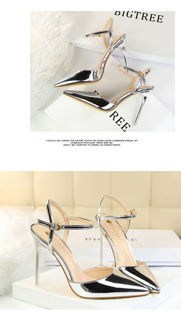 Shoes Fashion High Heels Shoes Patent Leather Woman Pumps Sexy Women Heels Blue Sliver Stiletto Heels Women Sandals