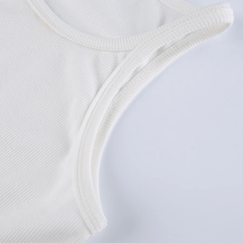 White Solid Basic Ribbed Cropped Vest Sleeveless Slim O Neck Tanks Camis Women Simple Fashion Elegant Summer Top Tees