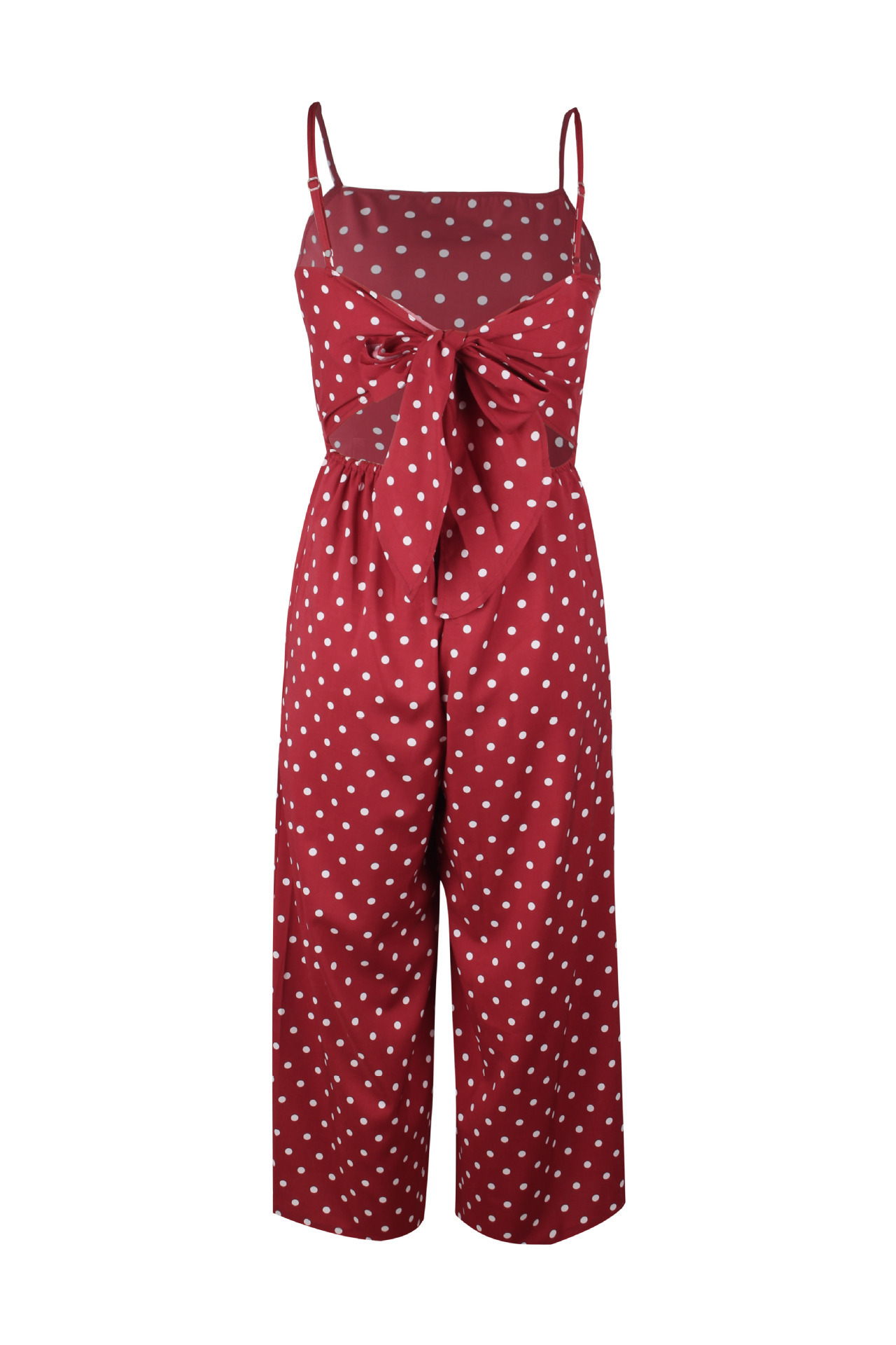 Women Clothing Polka Dot Brace Sleeveless Lace up Casual Wide Leg Loose Vest Jumpsuit Trousers