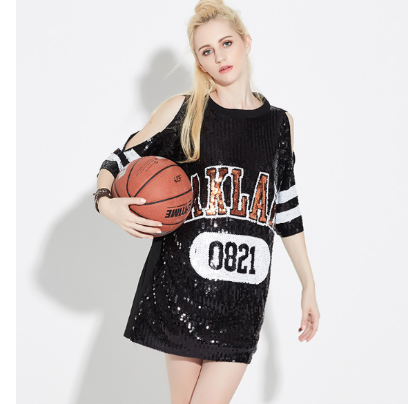 Summer Adult Stage Wear Letters Performance Wear round Neck Pullover Mid Length Costume
