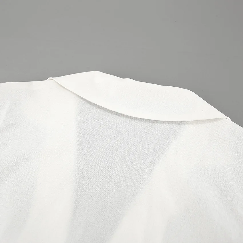 Fashion White Cotton Linen Hollow Out Lace Up Top And Short Pants Suit Women's Loose Top Casual Splice Sets Lady Summer