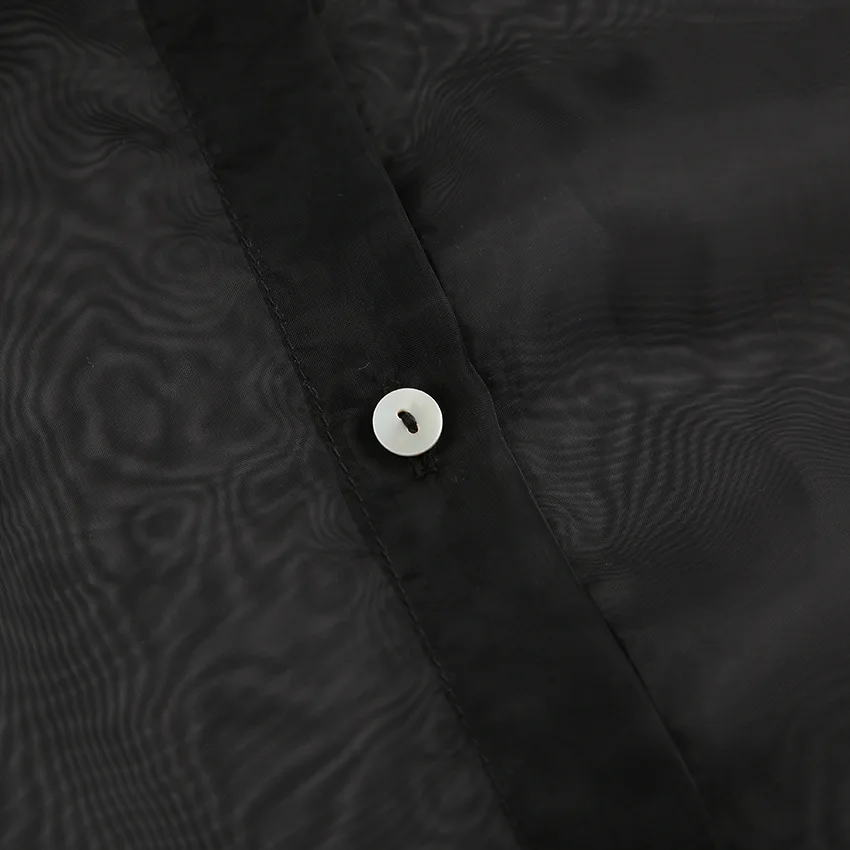 Mesh See-through Lace-Up Shirt Women's Sexy Long Sleeve Tops Fashion Solid Color Casual Streetwear Women's Shirt Tops