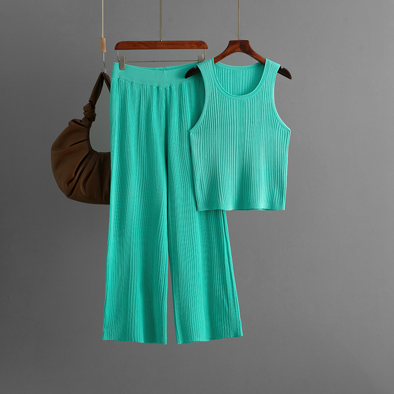 Summer Inner Wear Women round Neck Sleeveless Top Knitted Two Piece