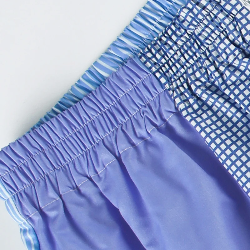 Grunge Aesthic Color Block Blue Stripe Baggy Trousers For Women Elastic Waist Loose Casual Woven Pants Lazy Homewear