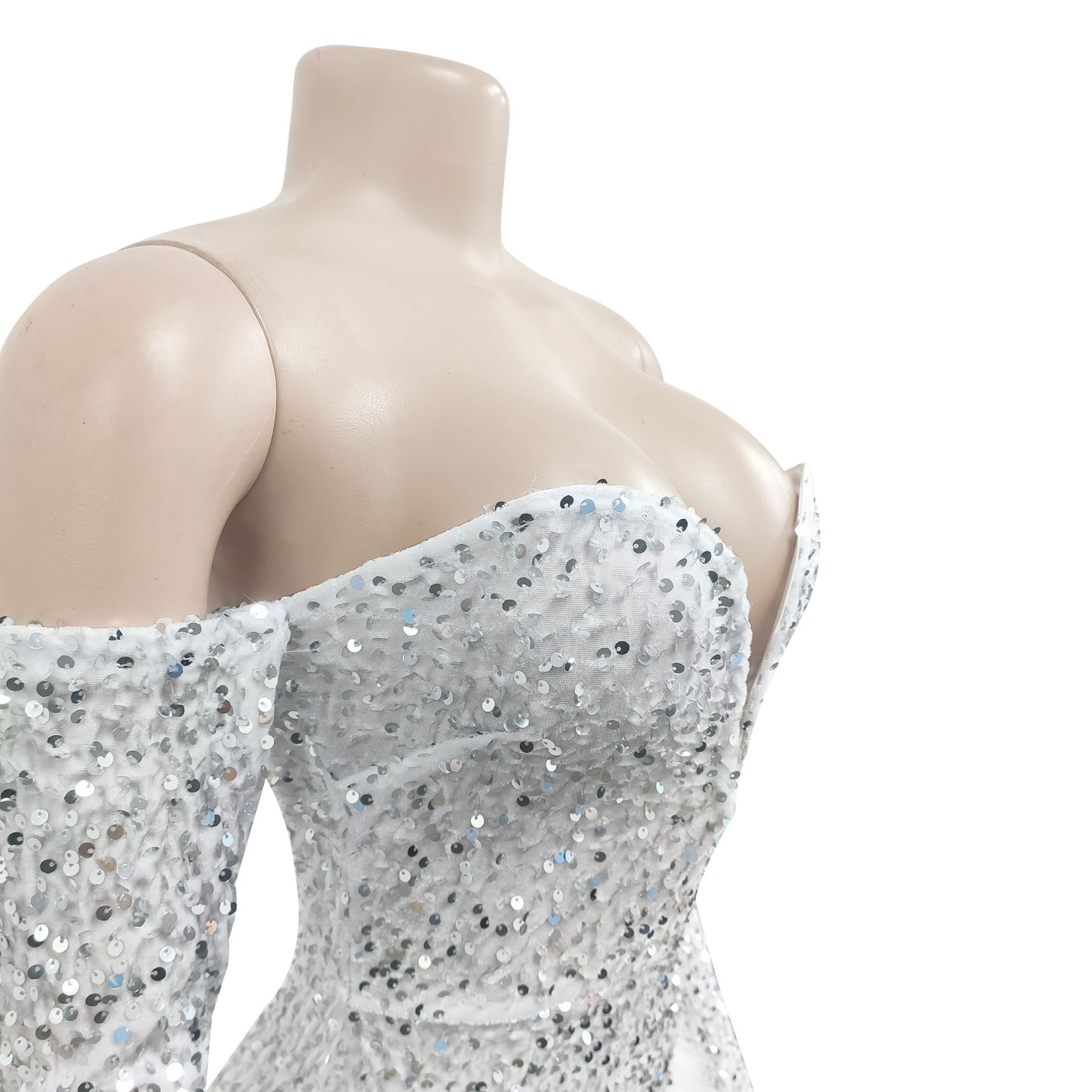 Women Wear Solid Color Sequin Long Sleeve Shorts Jumpsuit Women