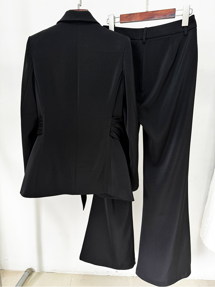 Women Asymmetric Belt Slim Fit Blazer Trousers Set