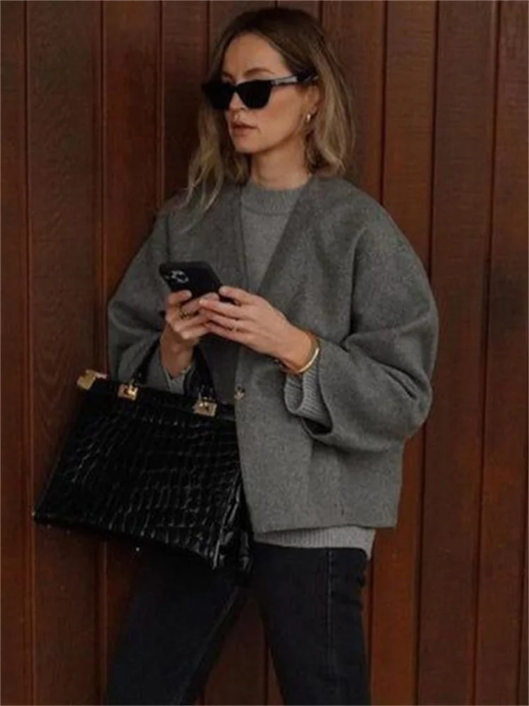 Female Autumn Commute Outwear Pocket Fashion V-Neck Long Sleeve Patchwork Streetwear Solid Cropped Coat Ladies Jacket New