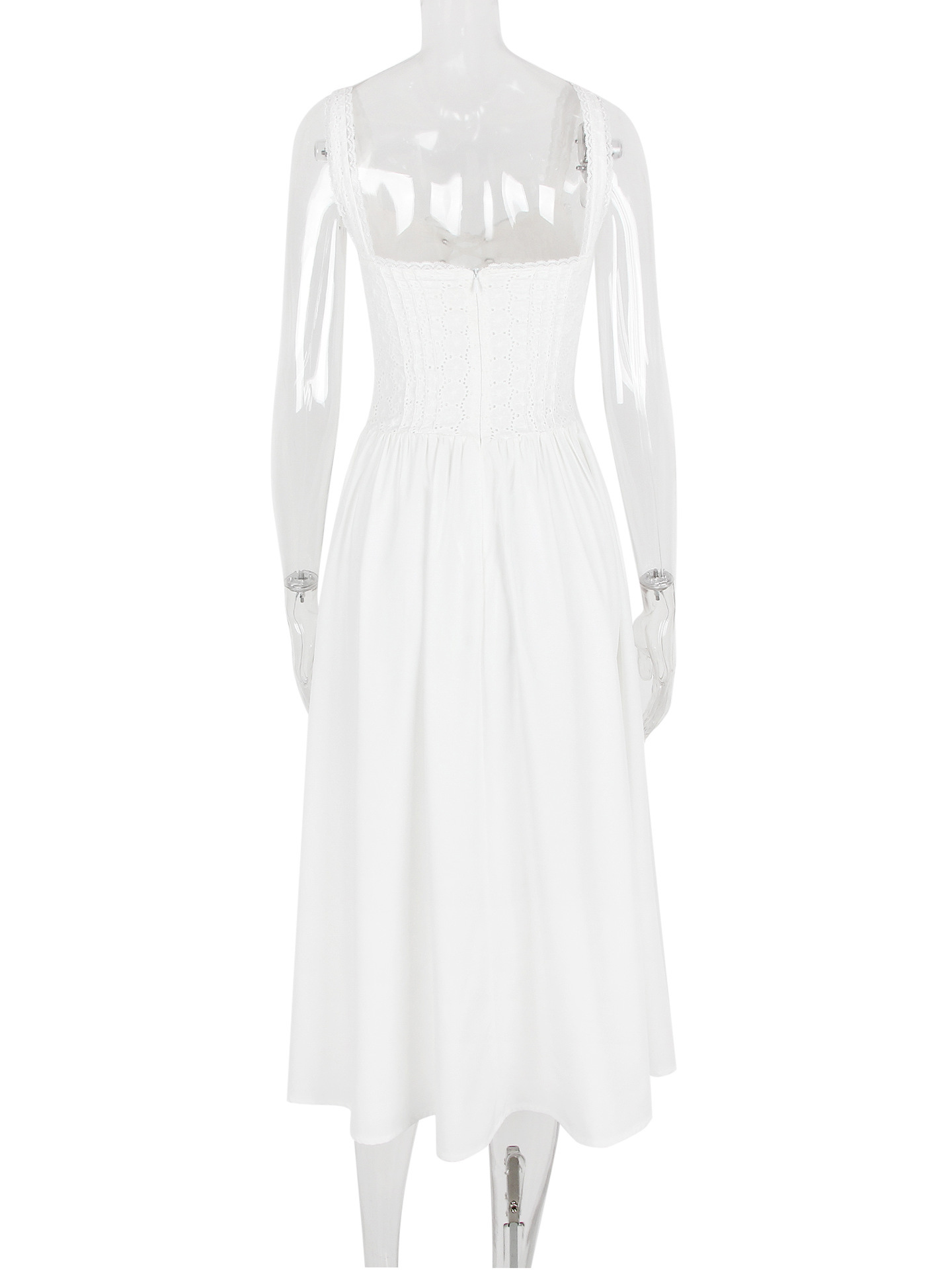 White Corset Dress Cutout Wide Strap Lace Trim Backless Cottagecore Midi Dresses