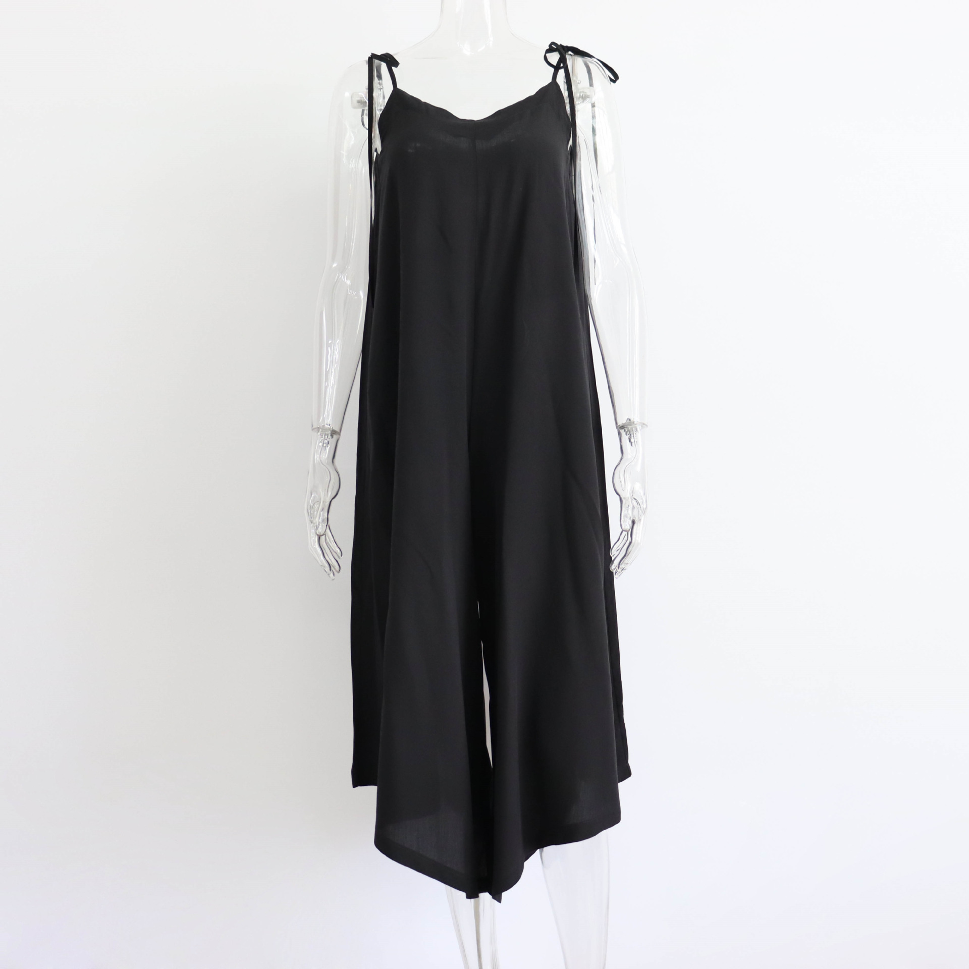 Summer Solid Color Overalls Casual Loose Fitting Wide Leg Trousers Sexy Sling Backless Sleeveless Jumpsuit