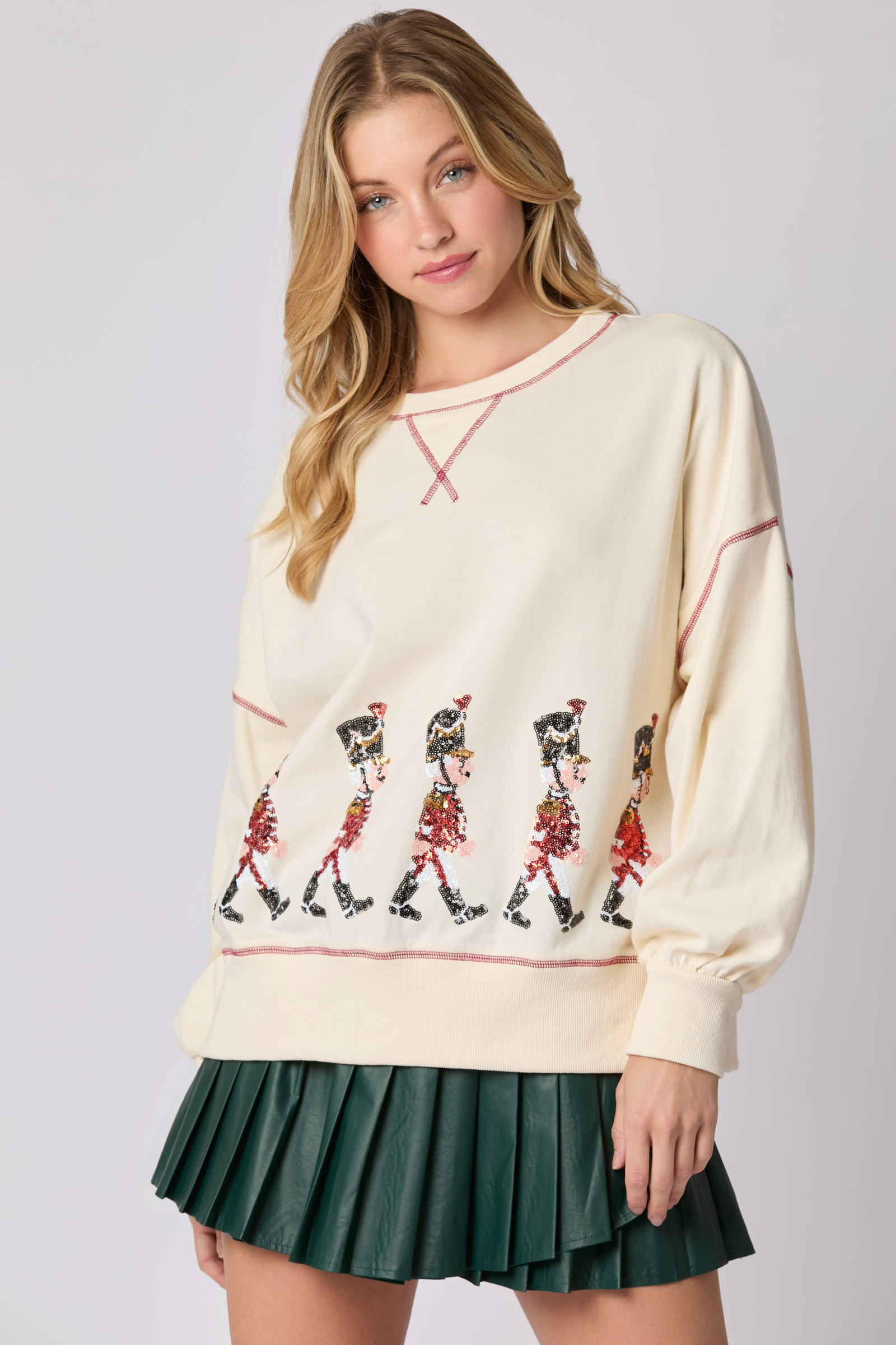 Women Clothing Christmas Soldier Sequined Sweatshirt Women Long Sleeve Casual Pullover Women