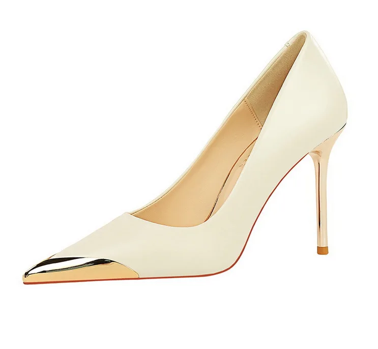 Shoes Retro High Heels Metal Pointed Tip Women Pumps Stiletto 9.5 Cm And 4.5cm Heels Sexy Party Shoes Office Shoes
