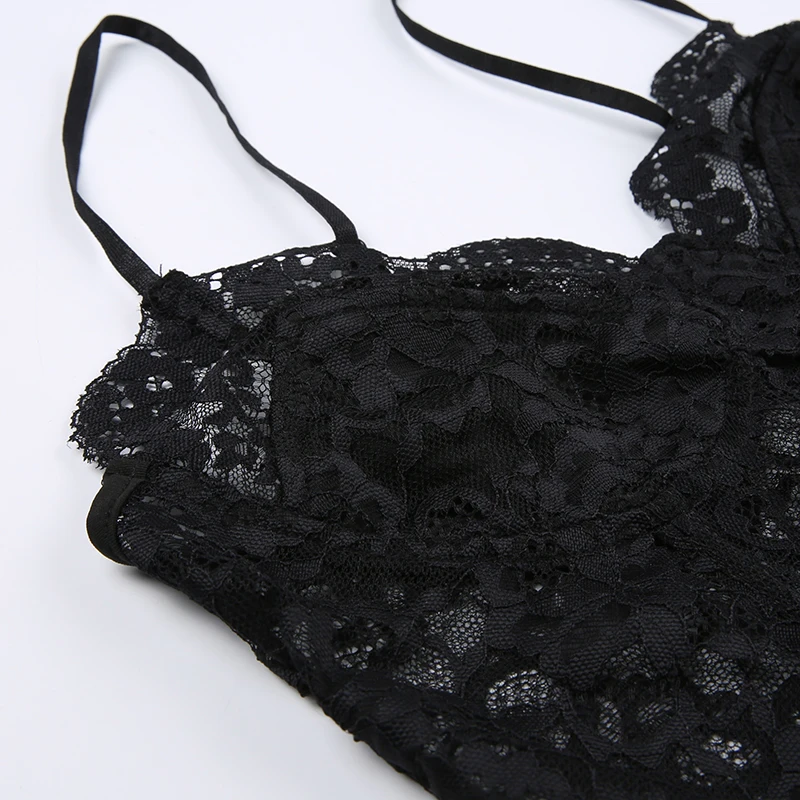 Black See Through Sexy Asymmetrical Goth Lace Camisole Women Rave Baddie Outfits Crop Top