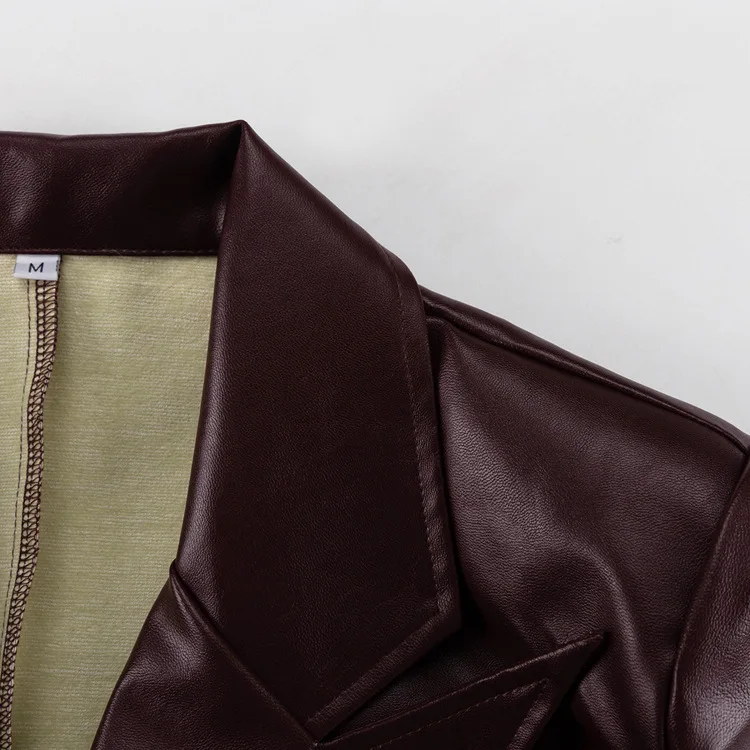 Vintage PU 2 Piece-Set Trousers Female Lace-Up Pocket Fashion Outwear Streetwear Autumn Patchwork Women's Pants Sets