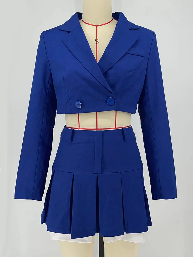 Black Blazer Sets 2025 Fashion Two Piece Cropped Blazer Jacket Coat And Mini Skirts Sets For Women Casual Suit Streetwear