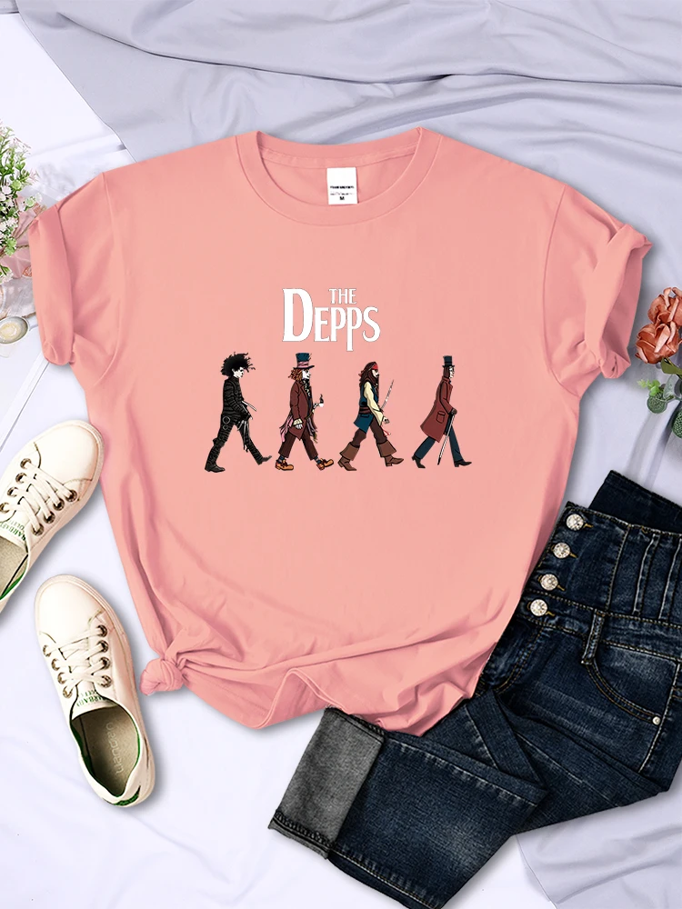 Tee Shirts Women Edward Scissorhands Magician Pirate Gentleman Printed Short Sleeves Female Oversize O-Neck Tops Breathable Tees