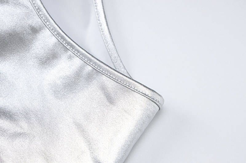 Metallic Coated Fabric Women Clothing Winter Solid Color Faux Leather Sexy Cutout Backless Slim Fit Sling Jumpsuit