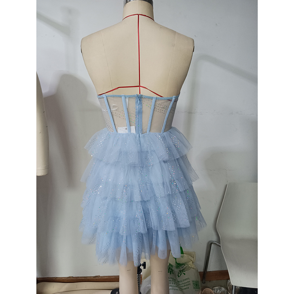 French Princess Dress Women Clothing Elegant Birthday Cocktail Super Fairy Tube Top Student Graduation Evening Dress