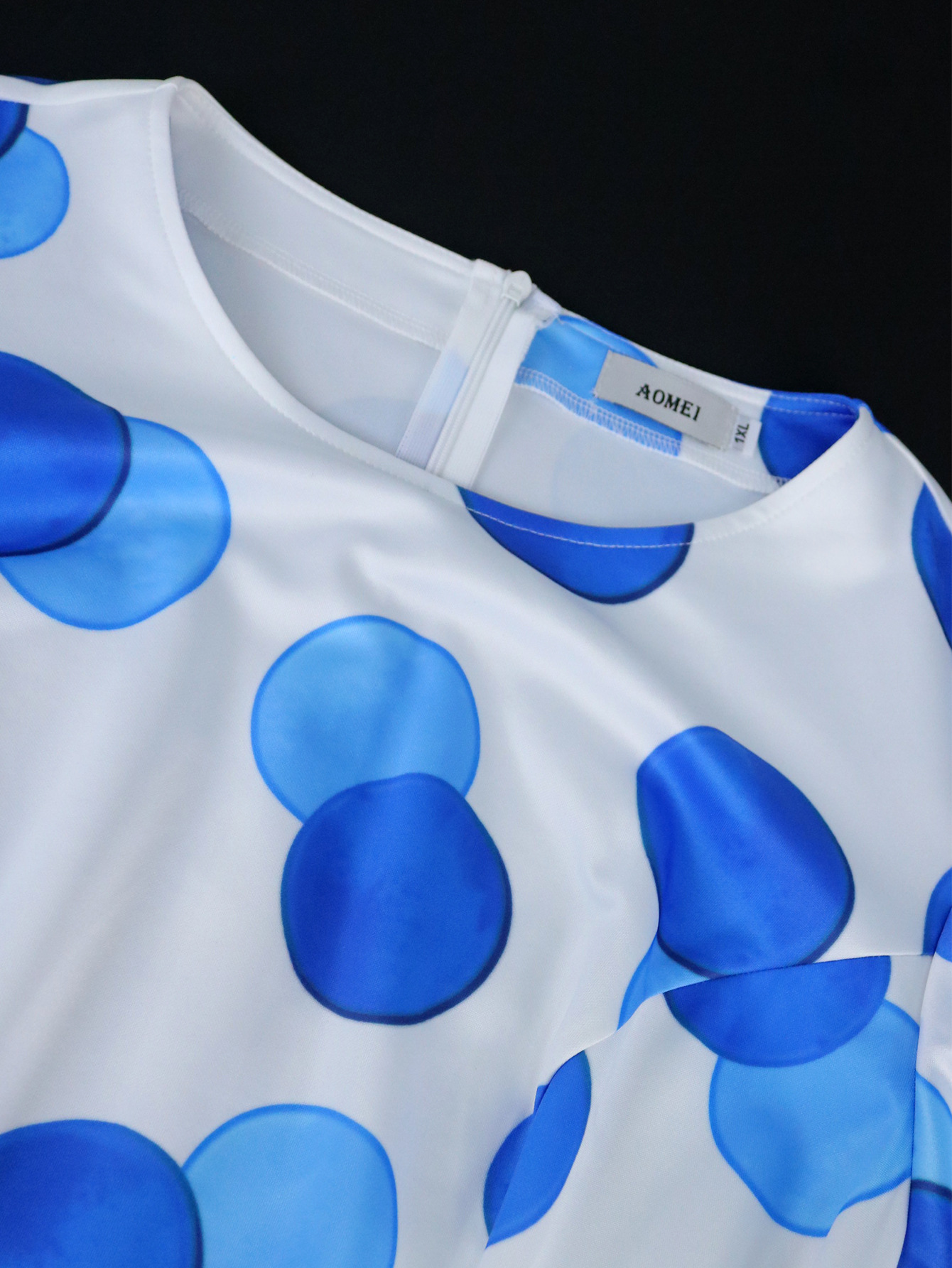 Casual Round Neck Flared Sleeves Dress Polka Dot Ribbon Pleated Hip Dresses