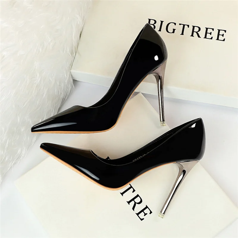 Women 10.5cm High Heels Blue Green Valentine Pumps Luxury Glossy Stripper Stiletto Wedding Bridal Fetish Shoes Plus Size 43