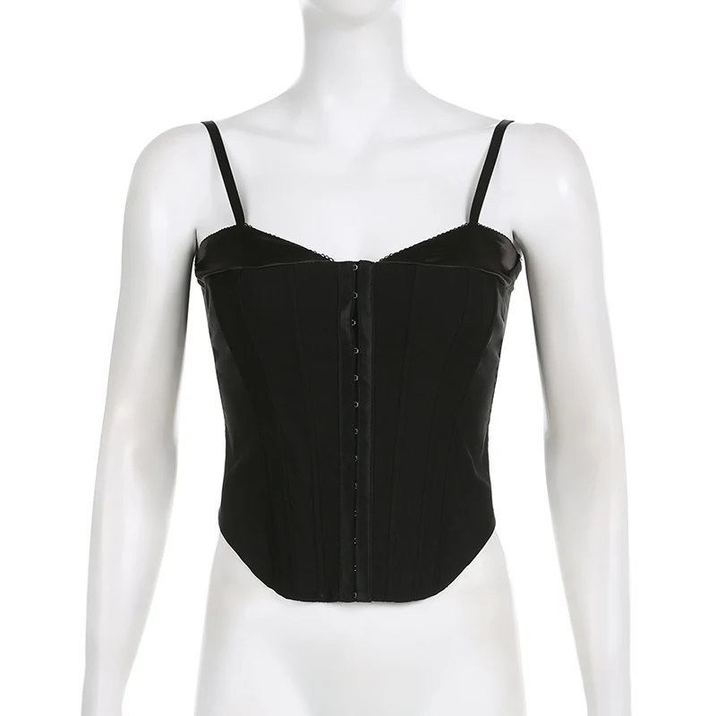 Black Elastic Women Corset Top Nightclub Sexy Fashion Buttons Tank Top Party Outfits Skinny Lady Camisole Streetwear