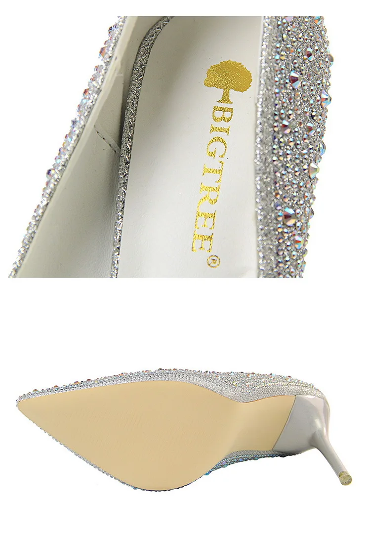 Shoes Rhinestone Woman Pumps Fashion Wedding Shoes Women Basic Pump Stiletto Heels 10cm 7cm Heeled Shoes High Heels
