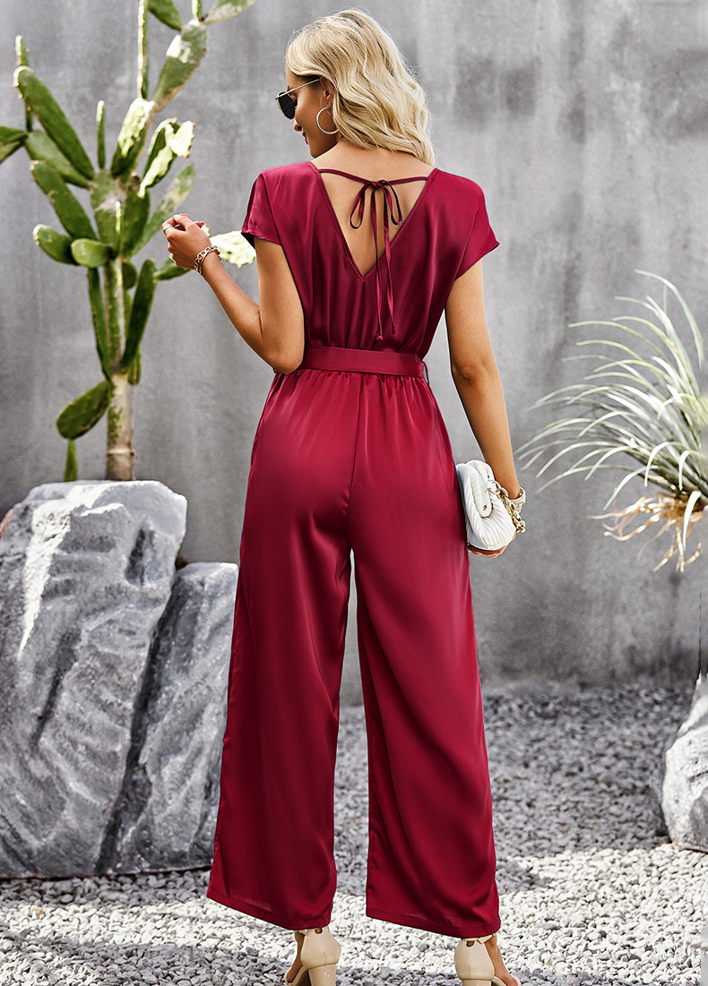 Solid Color Jumpsuit Women Summer Office Loose Fitting Wide Leg Trousers