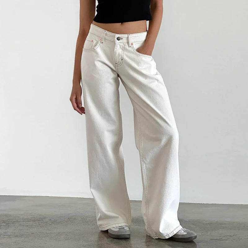 Women Y2K Aesthetic Low Rise Baggy Jeans Loose Fit Boyfriend Straight Wide Leg Jeans Trendy Stretch Long Denim Pants Trousers