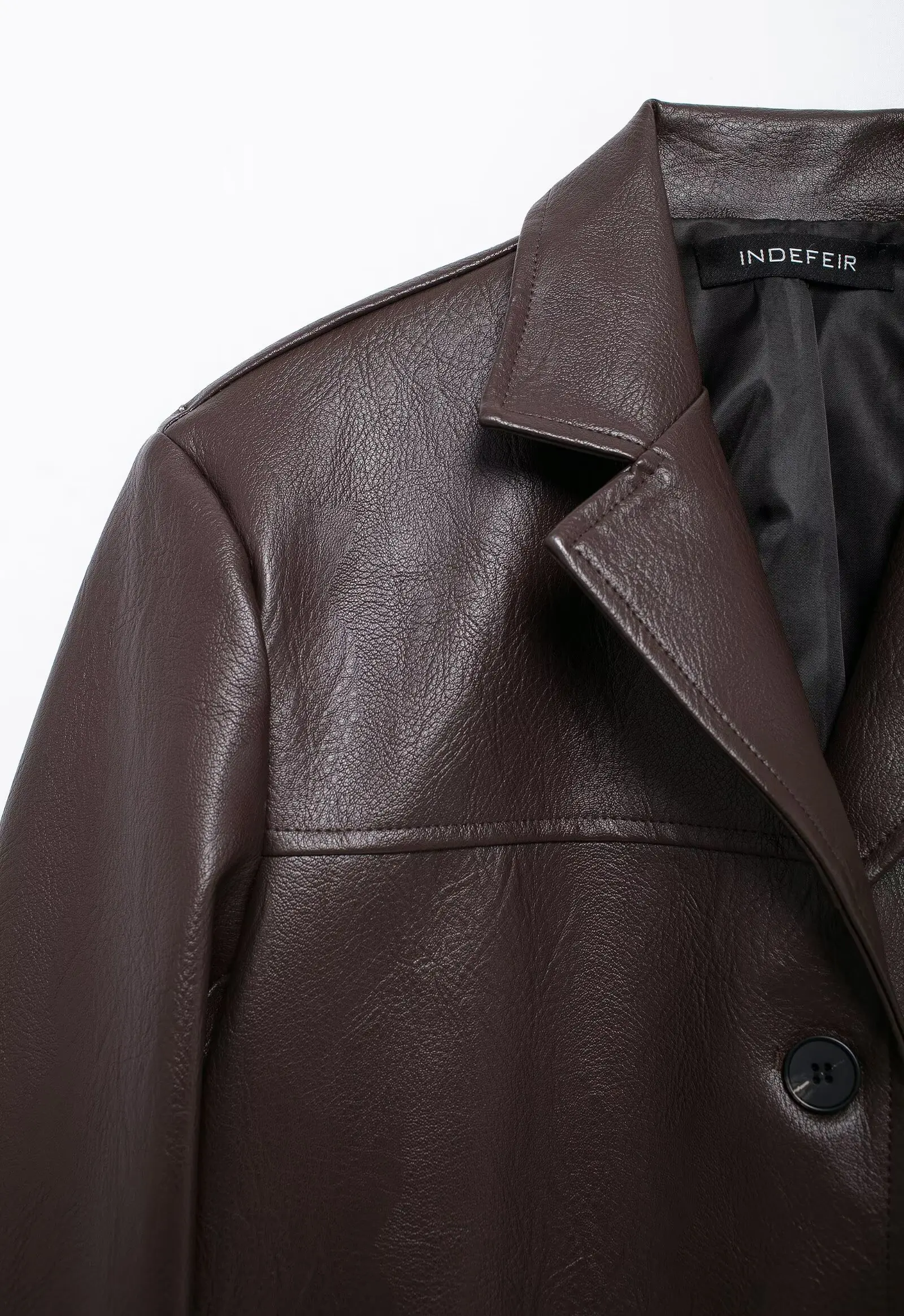 American Retro Women Brown Red PU Leather Blazer Notched Collar Full Sleeve Midi Long Oversized Suits Loose Outerwear