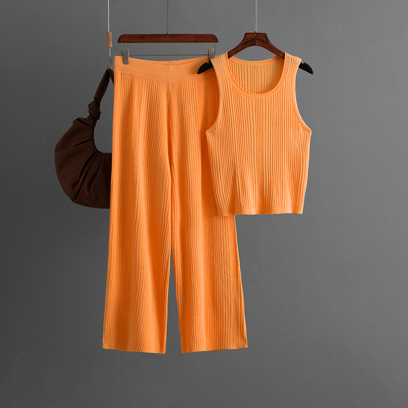 Summer Inner Wear Women round Neck Sleeveless Top Knitted Two Piece