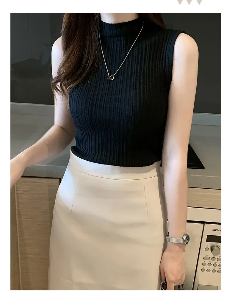 Women Knitted Slim Tank Top Solid Sleeveless Sexy O-Neck Crop Top Casual T-shirt Cotton Off Shoulder Crop Tank Top Summer