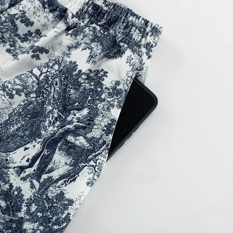 Retro Ink Shirt Three-piece Shorts Suit Women's Summer Casual Long Sleeve Button Print Fashion Shirt with Shorts Suit