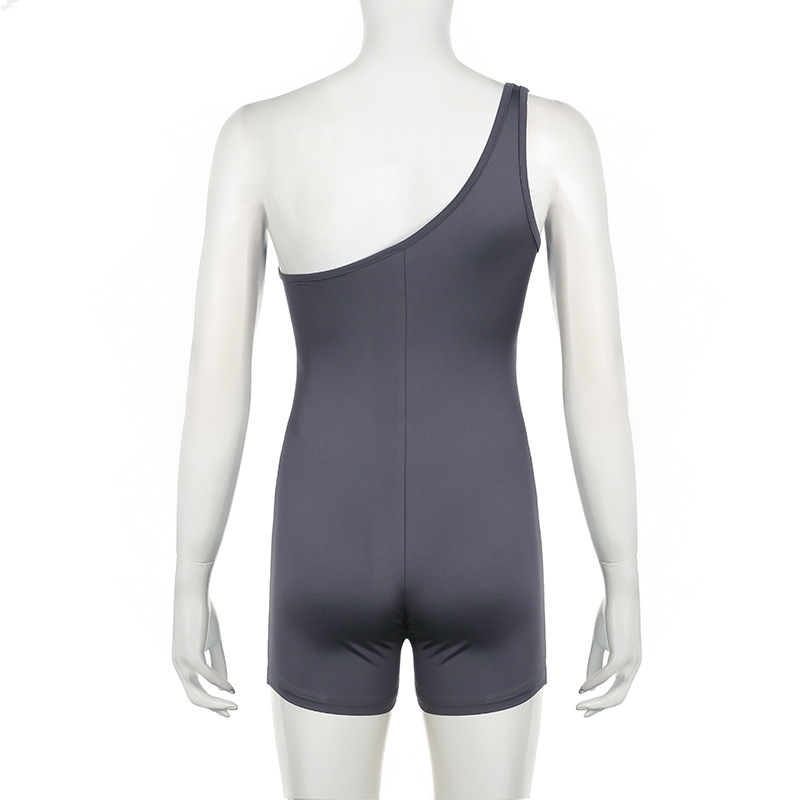 Summer Casual Women Solid Color One Shoulder Asymmetric Twist Knot Tube Top Sports Jumpsuit Fitness Yoga Shorts