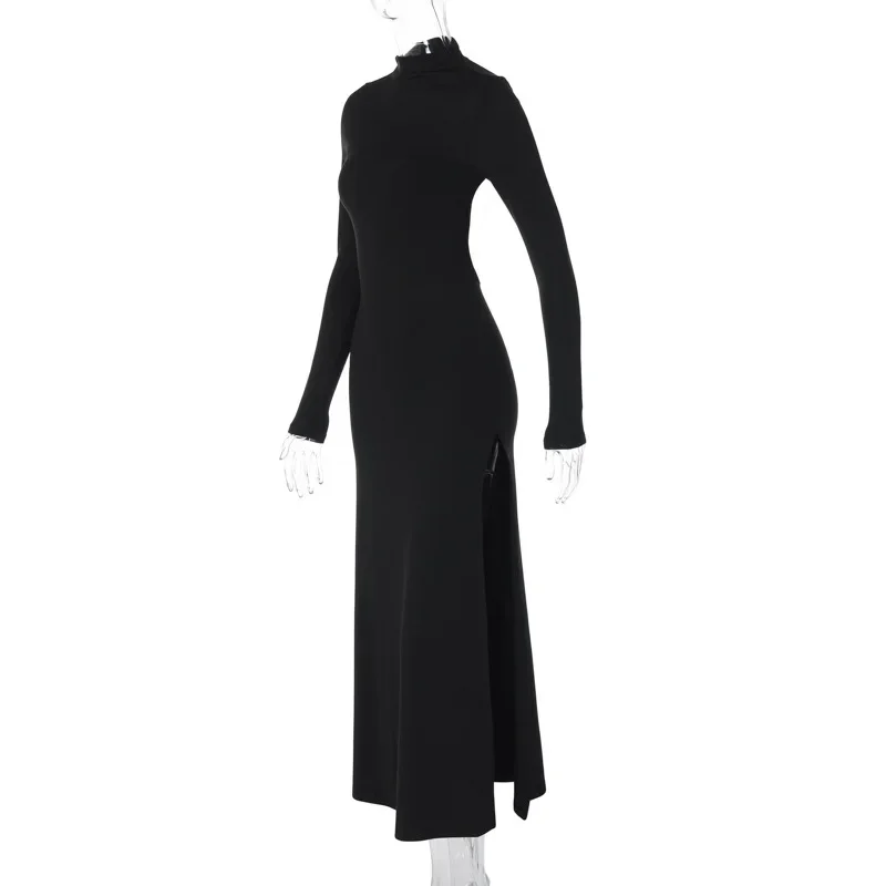 Side Slit Back Dress Women Sexy Backless Temperament Long Sleeve Dresses Lady Party Elegant Bodycon Evening Dress Woman