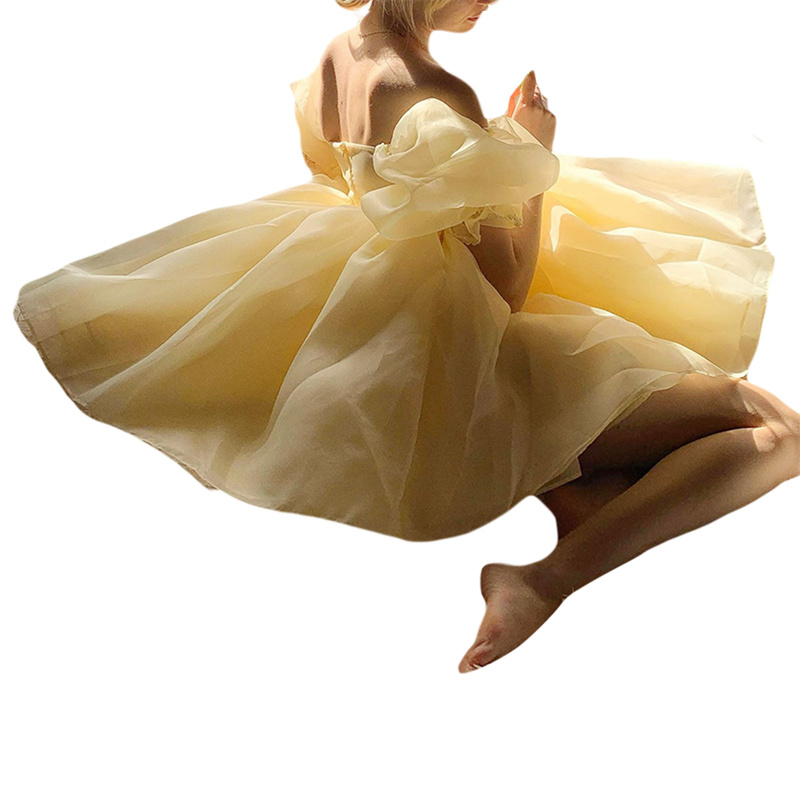 Puffy Dresses for Women y2k Aesthetic Solid Color Square Neck Bubble Sleeve Dress Sweet 2000s Party Dresses Streetwear