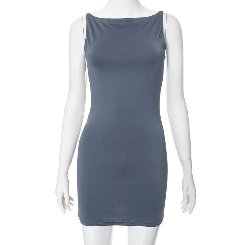 Minimalist Bodycon Dress For Women Outfits Sleeveless Vestidos De Mujer Solid Streetwear One Piece Summer Clothing Office Lady