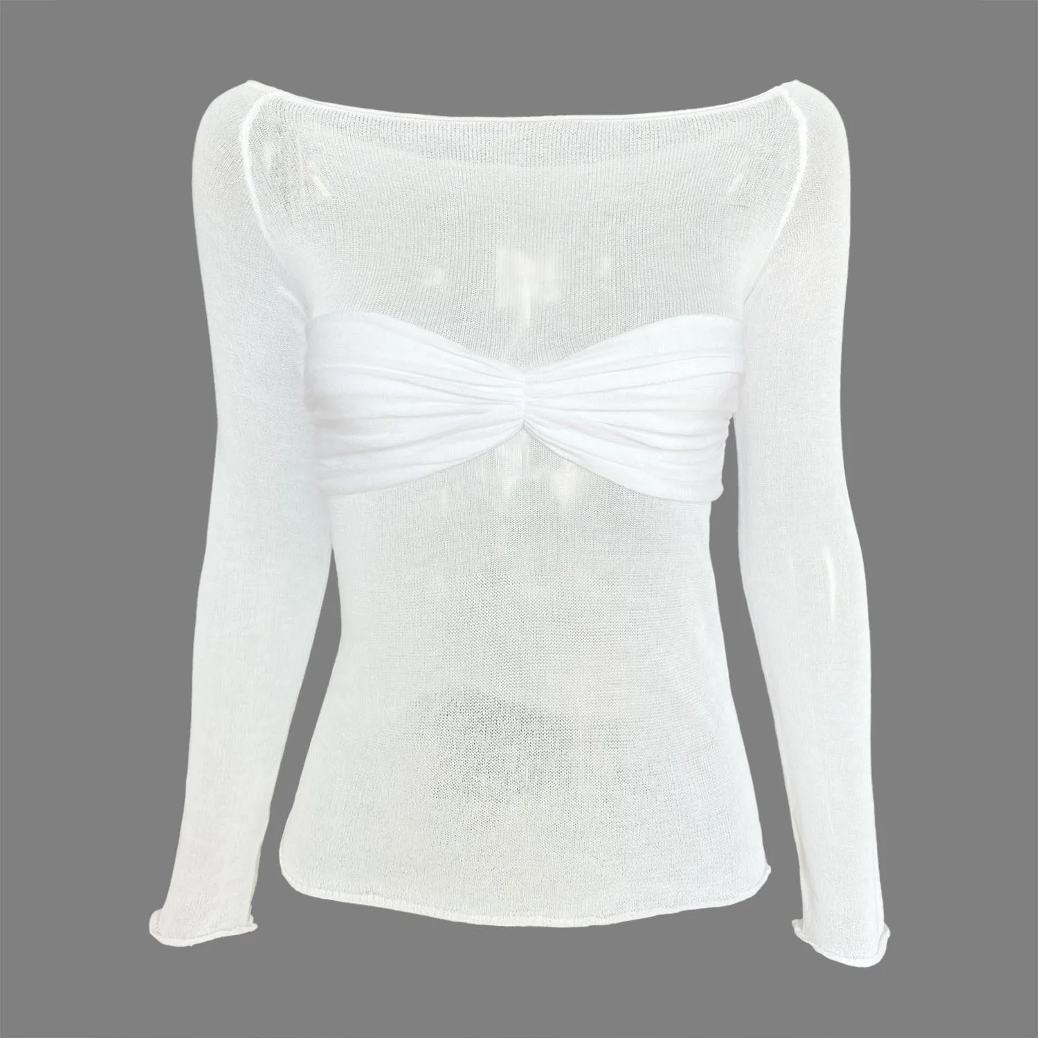 Mesh Sheer Off-Shoulder Top Shirt For Women New Long Sleeve See-Through Lace Knit Pullover Tops Summer Mesh Top Tee Shirt