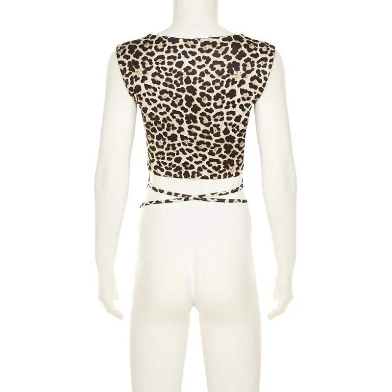 Fashion Double Wear Skirt Suit Female Leopard Print Lace Up Sleeveless Vest Irregular Splice Skirt Two Pieces Set Women's