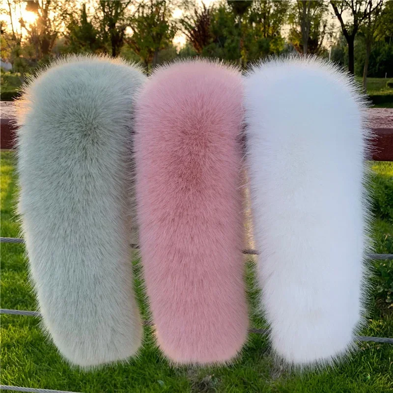 New Faux Fox Fur Collar Winter Women Fake Fur Scarf Shawls for Coat Warmer Decor Furry Hood Trims Parkas Jacket Fur Scarves