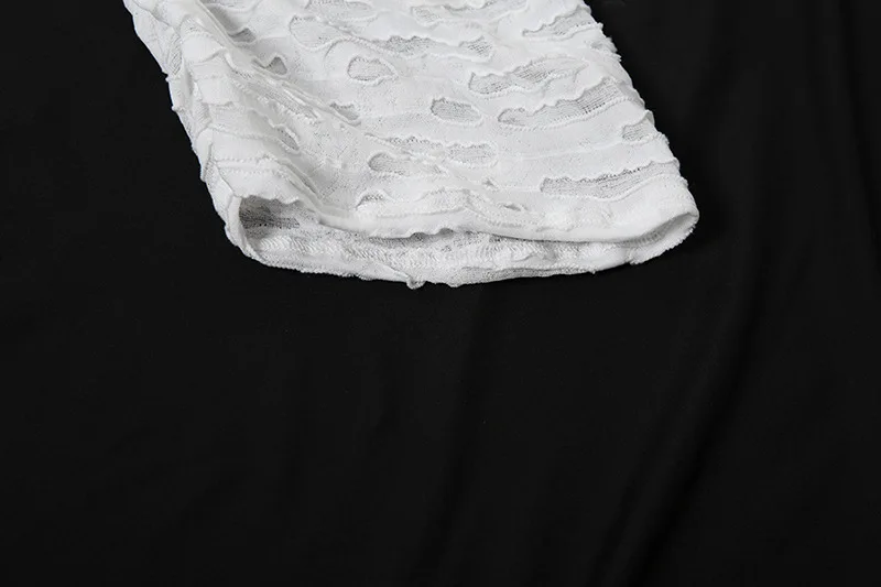 Autumn Fashion Ruffled T-shirt Cropped Top Female Hollow Out Lace-Up Patchwork Loose Outwear White Women Bandage Tee Coat