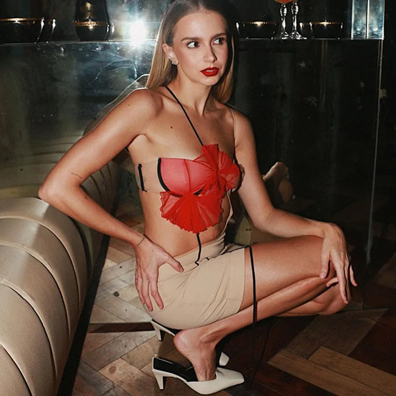 Hollow Out Sexy Dress Women 2025 Fashion Splice Rose Lace Up Sheath Dress Femme Party Elegant Sexy Evening Dresses Woman