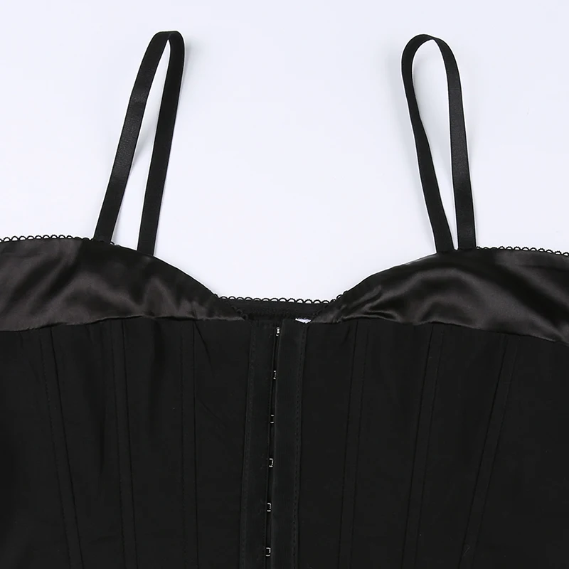 Black Elastic Women Corset Top Nightclub Sexy Fashion Buttons Tank Top Party Outfits Skinny Lady Camisole Streetwear
