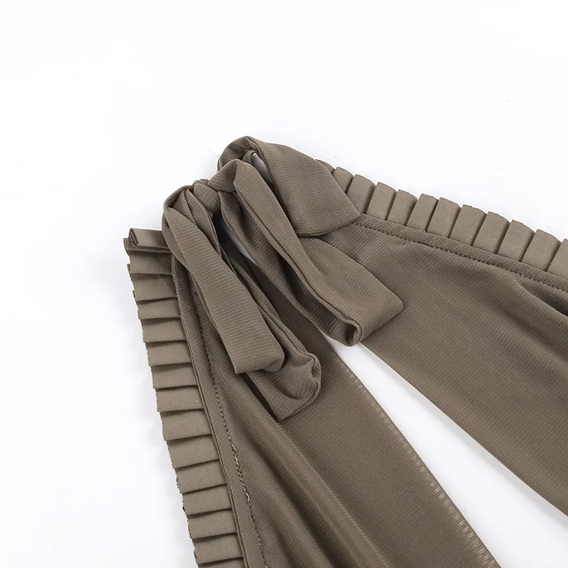 Folds Sunflower Tank Top Women Mesh Bodycon Sleeveless Slim Crop Tops Ladies Club Party Sexy Backless Bandage Vest Woman