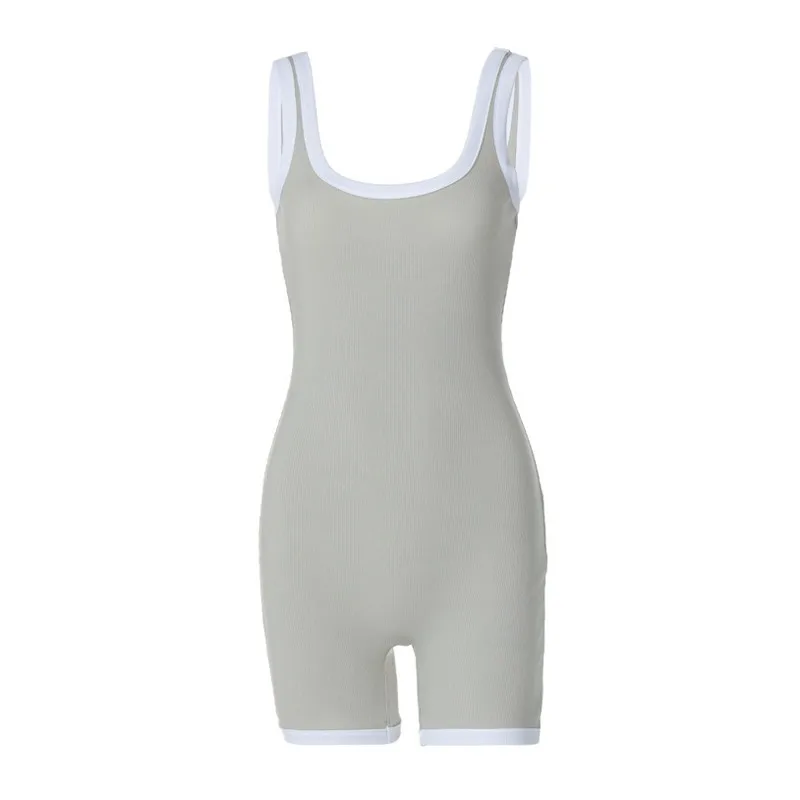 Contrast Color Blinding Bodycon Playsuit Short Jumpsuit Women Clothing Backless One Piece Sexy Rompers Y2k Grunge Bodysuits