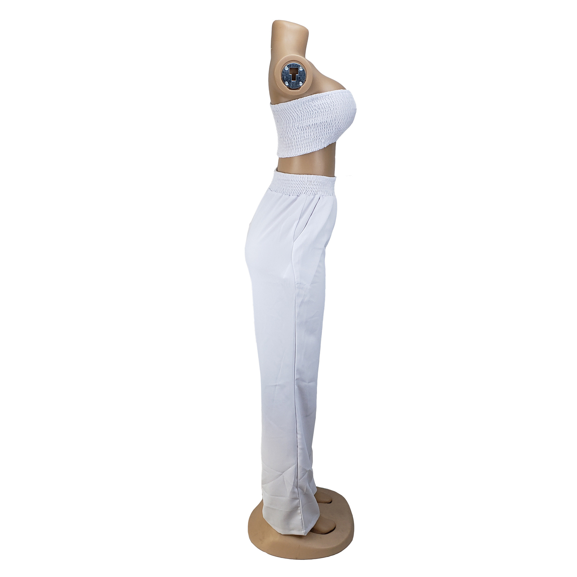 Women Clothing Pleating Sexy Tube Top Two Piece Work Pant Vacation Summer