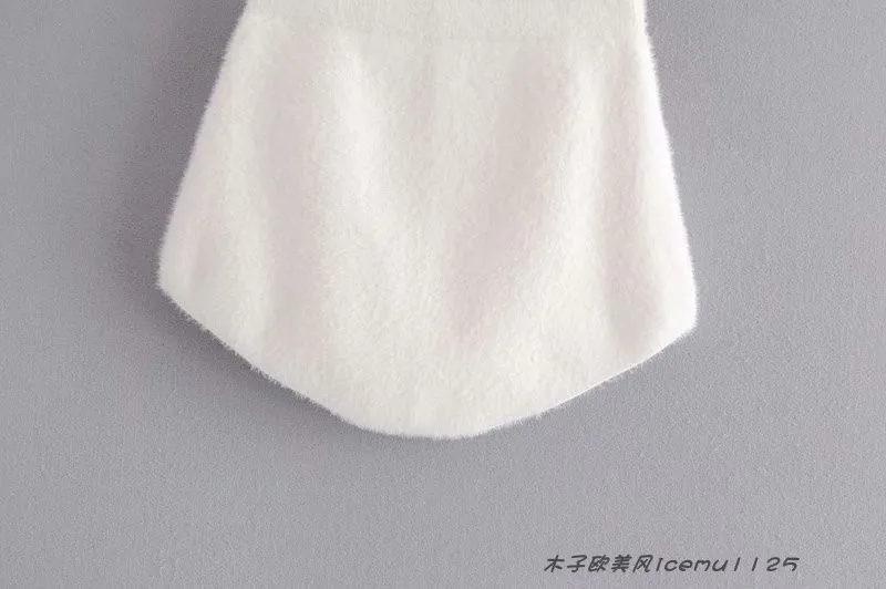 Women's 3-piece Set Korea Style White Cardigan Furry Single-breasted Button Tank Top Knitted Sweater Jumper Shorts Pants Set